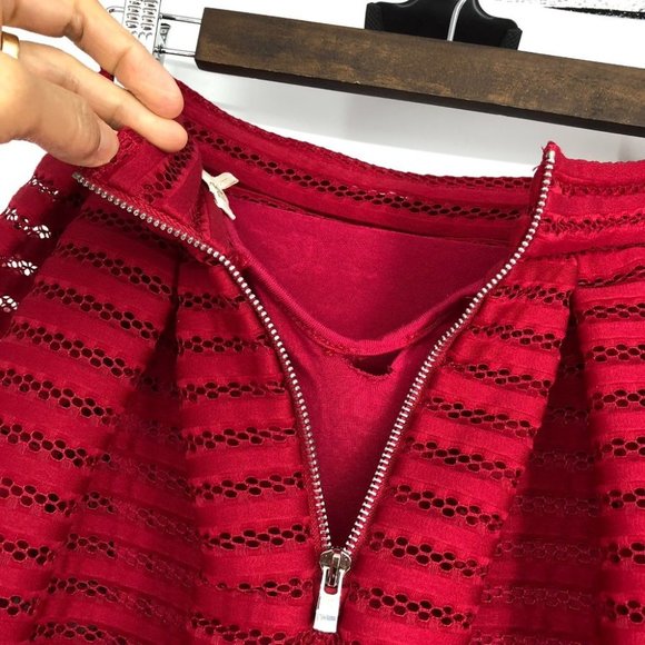 Maje Red Eyelet Trim Puffy Retro High Waist Knee Length Skirt 1 or S - Picture 13 of 16